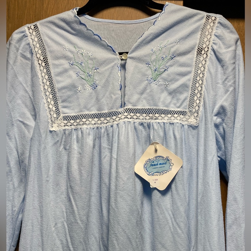 French Maid Blue Nightgown, lace, floral, NWT, Long, union true vintage lingerie